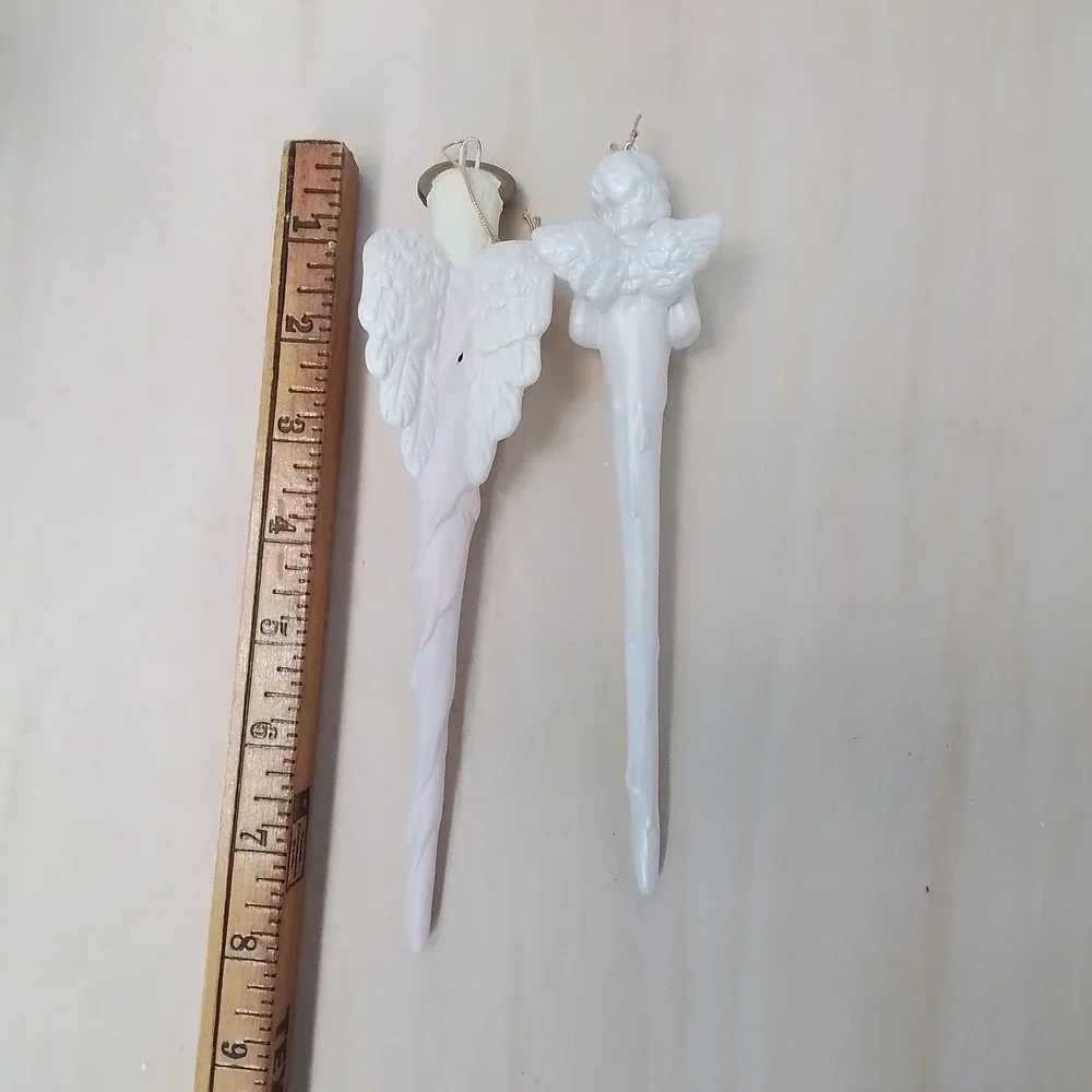 Set of 2 Vintage Angel Icicle Christmas Ornaments‎ Cherub Harp Halo